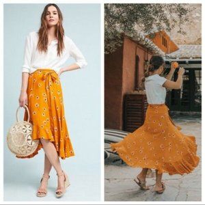 Anthropologie Faithfull the Brand Midi Kamares Mustard Yellow Floral Skirt